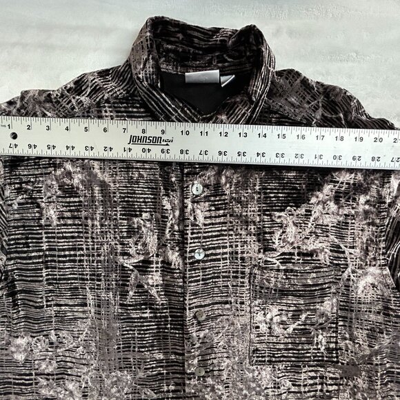 Chico's Design Womens Velvet Long Sleeve Button Up Shirt Size 3 Geometric Flower - Picture 5 of 7